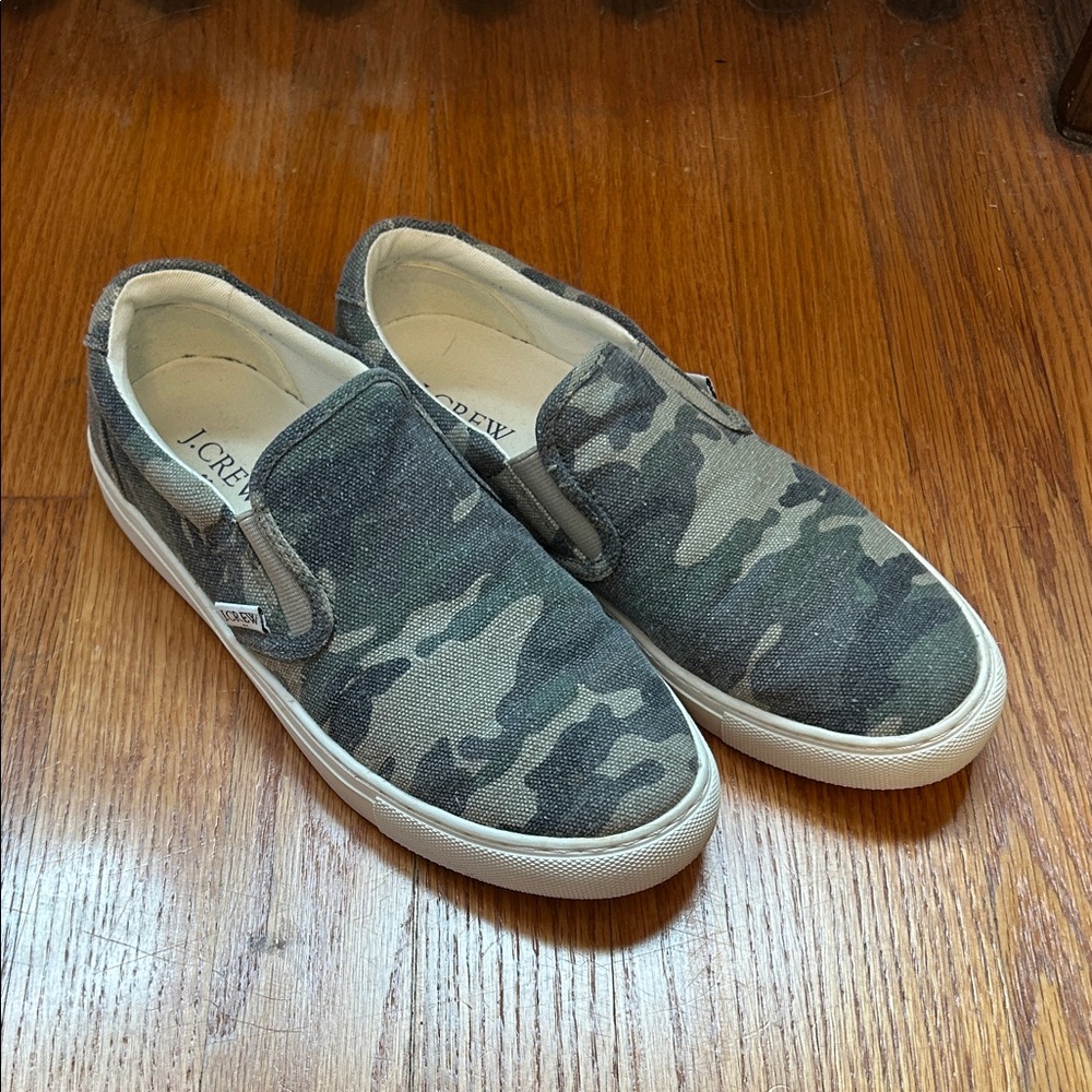 J.Crew Green Camouflage Slip-On Shoes